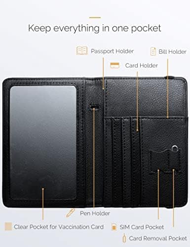 Mymazn Black Passport Holder Passport Wallet with Clear Pocket Passport and Vaccine Card Holder Combo Passport Cover Passport Case with RFID Blocking Clear Pocket for Vaccine Card (black)