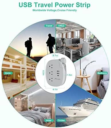Alitayee USB C Travel Portable Power Strip with 3 Outlets 3 USB Ports Fast Charge, USB Extension Cord with Flat Plug and 3ft Wrapped Around Extension Cord for Cruise Travel Home Office
