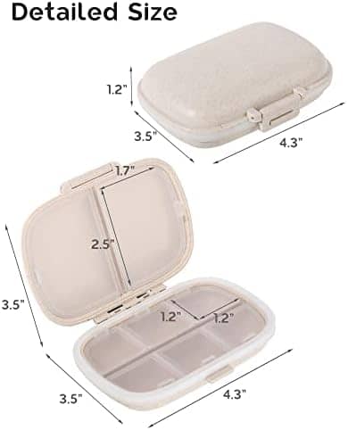 MEACOLIA 3 Pack 8 Compartments Travel Pill Organizer Moisture Proof Small Pill Box for Pocket Purse Daily Pill Case Portable Medicine Vitamin Holder Container (Blue+Green+Khaki)