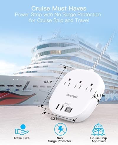 Flat Plug Power Strip, 5ft Ultra Flat Extension Cord - 3 Outlets 4 USB Ports (2 USB C) 22.5W/4.5A Desktop Charging Station, Power Strip No Surge Protection for Cruise Ship, Dorm Room Travel Essentials