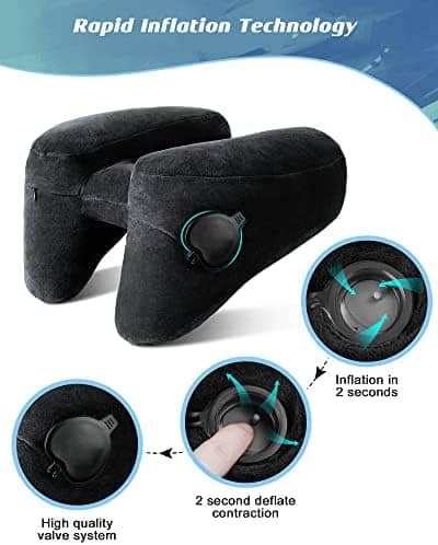 JefDiee Neck Pillows for Travel, Travel Pillow for Neck, Chin, Head Support, Airplane Pillow with Soft Washable Velour Cover, Hat, Portable Luxury Bag, 3D Sleep Mask and Earplugs (Black)