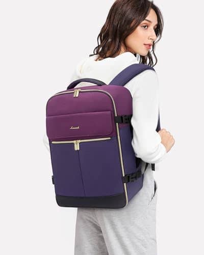 LOVEVOOK Travel Backpack for Women, TSA Carry On Backpack Flight Approved Luggage, 40L Water Resistant Personal Item Daypack Large Weekender Bag fit 17 inch Laptop with 3 Cubes, Beige-black-brown