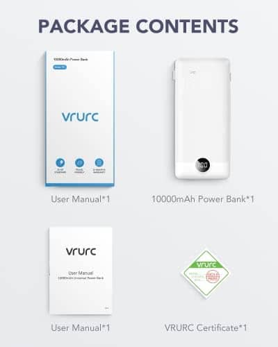 VRURC Portable Charger Built-in Cables and AC Wall Plug, USB C Power Bank 10000mAh, [2023 Upgraded Version] Phone Charger Compact Lightweight External Battery Pack for Smart Phones, Tablets etc-White