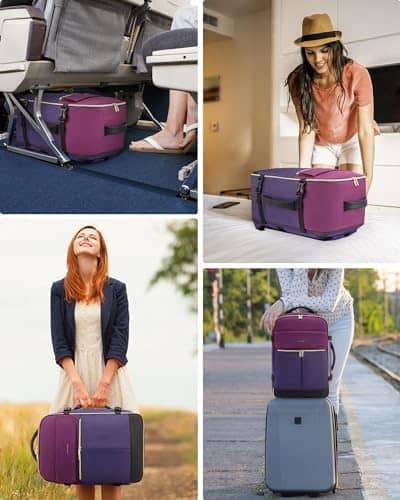 LOVEVOOK Travel Backpack for Women, TSA Carry On Backpack Flight Approved Luggage, 40L Water Resistant Personal Item Daypack Large Weekender Bag fit 17 inch Laptop with 3 Cubes, Beige-black-brown
