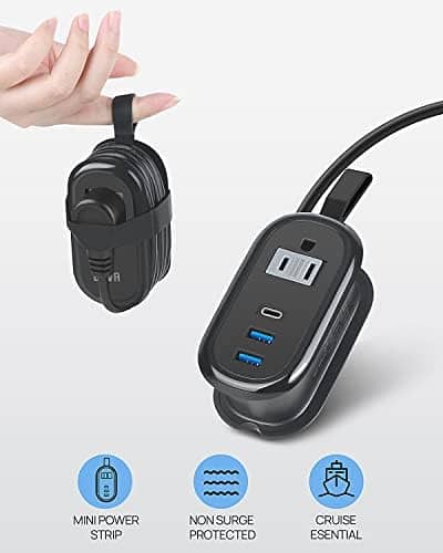 BEVA 4FT Travel Power Strip with USB C Ports, Non Surge Protector Small Power Strip with Flat Plug Travel Extension Cord, 2 Outlets 3 USB Ports(1 USB C), Cruise Travel Essentials(Black 3.4A)