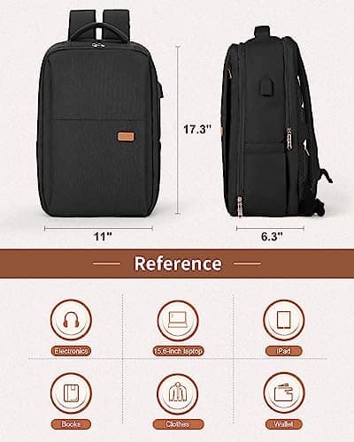 Black Laptop Travel Backpack For Women Men Airline Approved Carry On Bags For Airplanes Underseat Luggage Backpack For Traveling On Airplane Personal Item Travel Bag For Airlines Travel Essentials