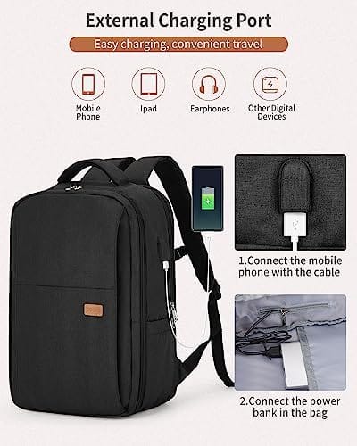 Black Laptop Travel Backpack For Women Men Airline Approved Carry On Bags For Airplanes Underseat Luggage Backpack For Traveling On Airplane Personal Item Travel Bag For Airlines Travel Essentials