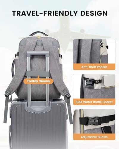 LOVEVOOK Travel Backpack for Women, TSA Carry On Backpack Flight Approved Luggage, 40L Water Resistant Personal Item Daypack Large Weekender Bag fit 17 inch Laptop with 3 Cubes, Beige-black-brown