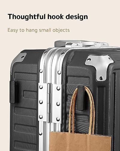 LUGGEX Carry On Luggage with Aluminum Frame, Polycarbonate Zipperless Luggage with Wheels, Black Hard Shell Suitcase 4 Metal Corner