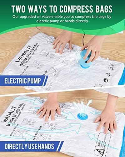 Vacuum Storage Bags with Electric Air Pump, 15 Pack (3 Jumbo, 3 Large, 3 Medium, 3 Small, 3 Roll Up Vacuum Sealer Bags) Space Saver Bag for Clothes, Blanket, Duvets, Pillows, Comforters, Travel