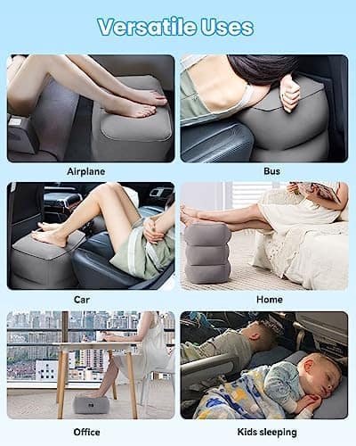 Inflatable Foot Rest for Air Travel - Airplane Foot Rest Adjustable Height Leg Pillow for Kids & Adults on Plane, Car, Train, Office and Home (1 PCS)