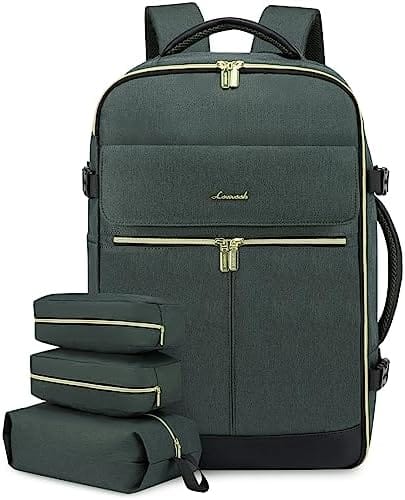 LOVEVOOK Travel Backpack for Women, TSA Carry On Backpack Flight Approved Luggage, 40L Water Resistant Personal Item Daypack Large Weekender Bag fit 17 inch Laptop with 3 Cubes, Beige-black-brown