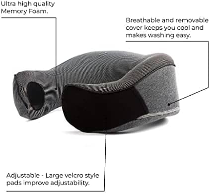 NECK DONUT - Neck Pillows for Travel - Airplane Pillow – Memory Foam for Kids & Adults – Travel Neck Pillow & Airplane Travel Essentials & Travel Must Haves with Carry Bag (Graphite Grey)