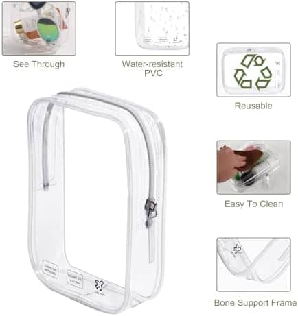 CALYGO 1 Quart Size Travel Bag TSA Approved Toiletry Bag Clear Small Makeup Pouch for Tsa Liquids Toiletries Airplane Accessories Must Haves Airport Essentials for Flying Women Mens 2 Pcs