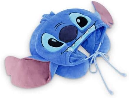 FUL Disney Stitch Hooded Neck Pillow with 3D Ears, Travel Accessories for Airplane, Car and Office, Comfortable and Breathable, Blue