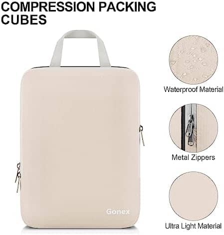 Gonex Compression Packing Cubes, 3pcs/4pcs Expandable Storage Travel Luggage Bags Organizers