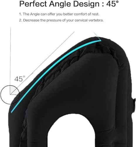 KVNTOOLS Inflatable Neck Travel Pillow Used for Airplanes/Cars/Buses/Trains/Office Napping with Free Eye Mask/Earplugs， Comfortably Support Head, Neck and Lumbar,Black