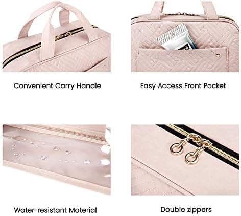 BAGSMART Toiletry Bag Travel Bag with Hanging Hook, Water-resistant Makeup Cosmetic Bag Travel Organizer for Accessories, Shampoo, Full-size Container, Toiletries