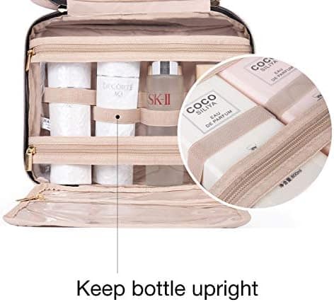 BAGSMART Toiletry Bag Travel Bag with Hanging Hook, Water-resistant Makeup Cosmetic Bag Travel Organizer for Accessories, Shampoo, Full-size Container, Toiletries