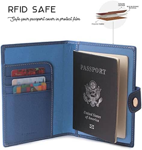 Genuine Leather Passport Case, RFID Passport Cover with Credit Card Holder for Women and Men Family ID Travel