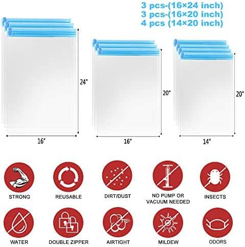 Compression Bags - Travel Accessories - 10 Pack Space Saver Bags - No Vacuum or Pump Needed - Vacuum Storage Bags for Travel Essentials - Home Packing-Organizers (Blue)