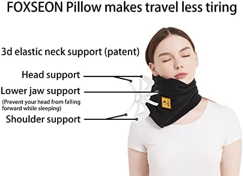 FOXSEON Travel Pillow,Women's Turtleneck Support Neck Pillow,Airplanes Car or Office nap Pillow, Easy to Clean and Carry, with Luxury Storage Bag (Medium Black)