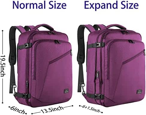 MATEIN Travel Backpack for Women, Expandable Flight Approved Carry on Water Resistant Lightweight Suitcase, Large Business Weekender Personal Item Backpack, Gift for Traveler, Purple