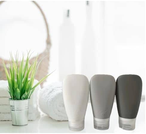 Travel Bottles for Toiletries Leak Proof Silicone for Men,TSA 3oz, Containers- BPA Free, Grab-and-Go Refillable Liquid Accessories for Shampoo, Lotion & More 3-pk (Black-Gray-White)