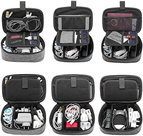 sisma Travel Cords Organizer Universal Small Electronic Accessories Carrying Bag for Cables Adapter USB Sticks Leads Memory Cards, Grey 1680D-Fabrics SCB17092B