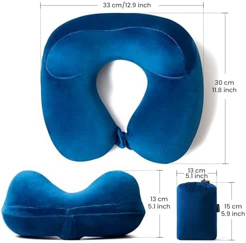 Anmerl Inflatable Travel Pillow Soft Velvet Portable Neck Pillow with Storage Bag for Airplane Train Car Office