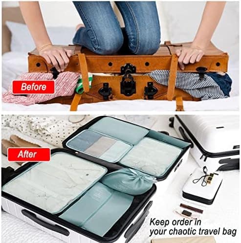 7 Set Packing Cubes for Suitcases,Luggage Organizer Bags,Packing Cubes for Carry On Suitcase,Travel Cubes for Luggage, Portable，Foldable Lightweight Suitcase Organizer Bags Set (Sky Blue)