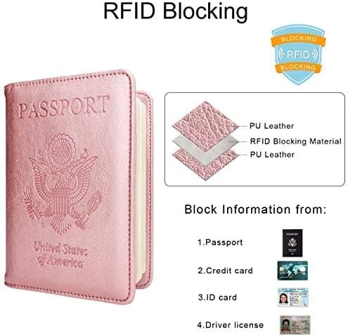 WALNEW RFID Passport Holder Cover Wallet for Women Men, PU Leather Card Holder Passport Case Travel Essentials for Family Vacation