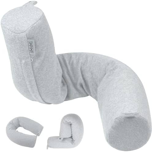 Dot&Dot Twist Memory Foam Travel Pillow for Neck, Chin, Lumbar and Leg Support - Neck Pillows for Sleeping Travel Airplane for Side, Stomach and Back Sleepers - Adjustable, Bendable Roll Pillow