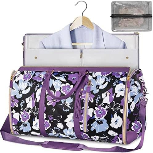 Garment Duffle Bags for Travel, Convertible Travel Garment Bag with Shoulder Strap, Large Carry on Garment Bag Weekender Bag for Women with Shoe Pouch - 2 in 1 Hanging Suitcase Suit Travel Bags, Blue