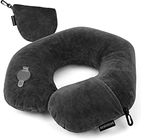 Rewondah Inflatable Travel Pillow, Inflatable Neck Pillow for Traveling Airplane, Travel Pillow Inflatable with Soft Velour Washable Cover, U Shape Blow Up Neck Pillow for Airplanes Train Car Travel