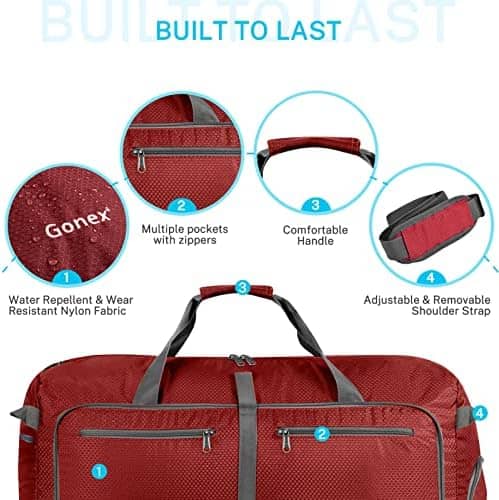 Gonex 40L 60L 80L 100L 150L Large Foldable Travel Duffle Bag with Shoes Compartment, Packable Lightweight Water Repellent Duffel Bag for Camping Gym Weekender Bag
