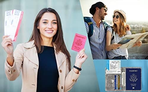 Passport Holder Cover Wallet Travel Essentials RFID Blocking Leather Card Case International Travel Must Haves Travel Accessories for Women Men(101#Coffee Grey)
