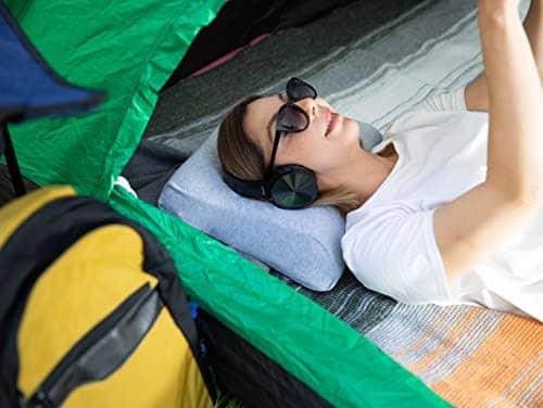 alkamto Travel & Camping Comfortable Memory Foam Pillow with Extra Cotton Cover – Easy to Carry Portable Bag – Temperature Regulating Pillow Case - Perfect for Travelling (Black)