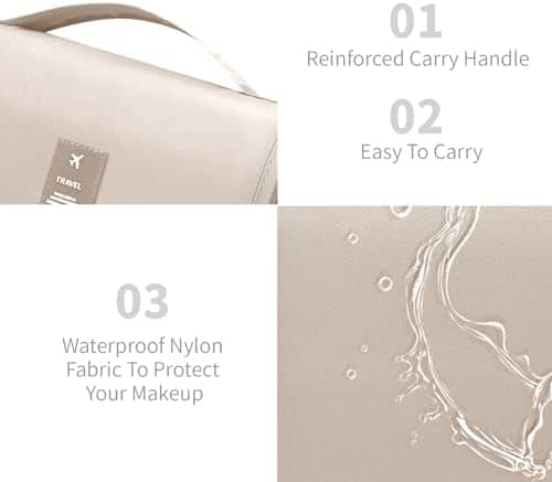 Large Capacity Toiletry Bag Travel Bag with Hanging Hook for Men and Women Waterproof Travel Cosmetic Bag Bathroom Storage Bag for Brushes Set,Mens Bathroom Bag Accessories-Beige