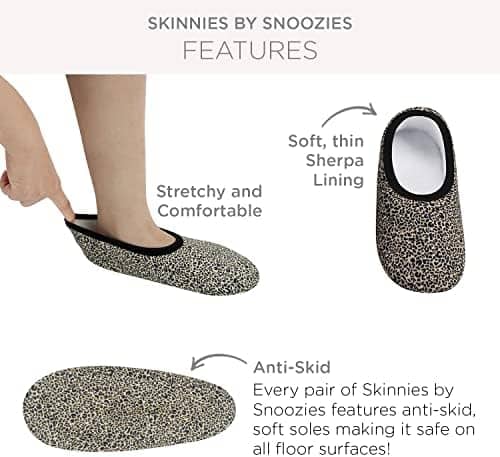 Snoozies Skinnies Slipper Socks & Travel Pouch – Non Slip Socks, Foldable Slippers for Women with Travel Pouch
