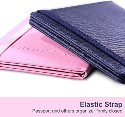 2 pack Passport and Vaccine Card Holder Combo, passport holder wallet cover with vaccine card slot, travel accessories for Women and Men (dark blue & pink)