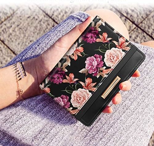 Passport Holder Cover Travel RFID Blocking Passport Cover Rose Gold Cute Flowers Passport Wallet with Elastic Band for Women