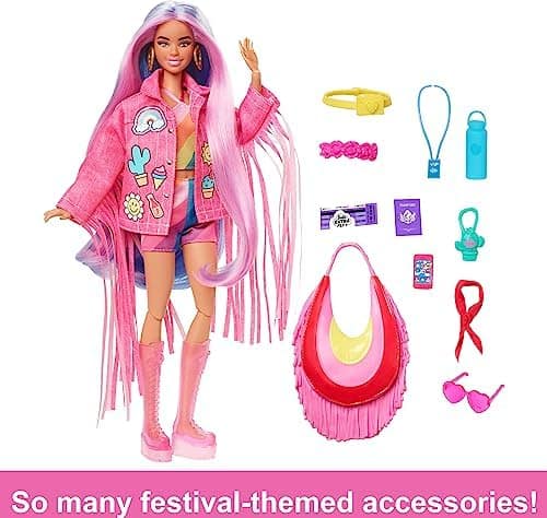 Barbie Extra Fly Doll with Desert-Themed Travel Clothes & Accessories, Fringe Jacket & Oversized Bag
