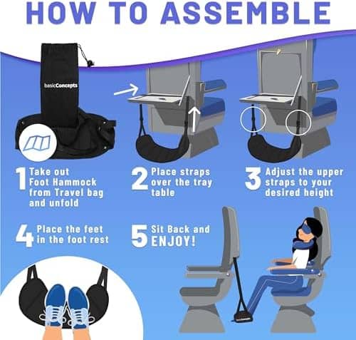 Airplane Foot Hammock (Memory Foam), Perfect Airplane Footrest to Relax Your Feet | Foot Hammock for Airplane Travel Accessories, Desk Foot Hammock, Travel Foot Rest, Comfy Foot Hanger Airplane