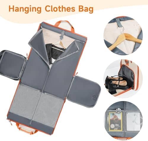 Garment Duffle Bags for Travel, Convertible Travel Garment Bag with Shoulder Strap, Large Carry on Garment Bag Weekender Bag for Women with Shoe Pouch - 2 in 1 Hanging Suitcase Suit Travel Bags, Blue