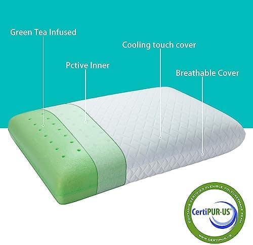 Askme Standard Camping Pillow,Medium-Firm Memory Foam Travel Pillow with Cool Pillowcase, Backpacking, Airplane, Van Pillow for Sleeping with Portable Bag Camping Accessories 24“X16“X5”
