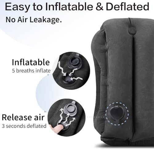 VISTA VERDE Airplane Neck Pillow Travel, Comfortable Neck Pillows for Pain Relief, Inflatable Neck Pillow for Traveling on Plane, Office Nap, Camping Sleeping Pillow with Carry Bag(Black)