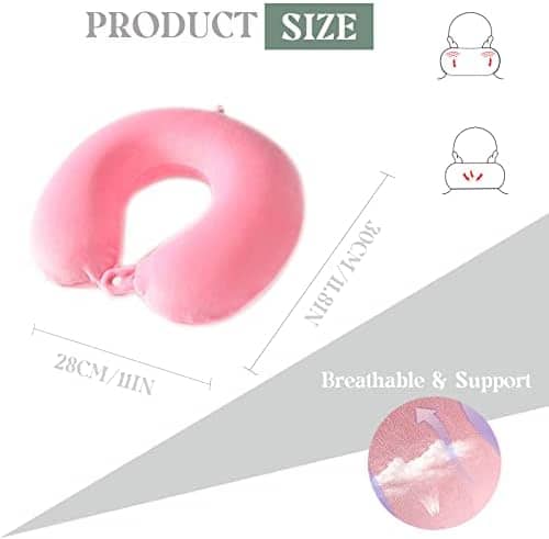 Gluck Plants Travel Pillow,Neck Pillow for Traveling U Shaped Memory Foam Pink Portable Headrest Sleep Airplane Travel Neck Pillow for Flight, Car & Home,Office