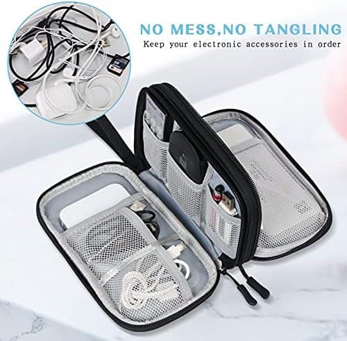 FYY Travel Cable Organizer Pouch Electronic Accessories Carry Case Portable Waterproof Double Layers All-in-One Storage Bag for Cord, Charger, Phone, Earphone Black