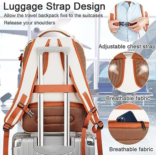 MATEIN Carry on Backpack for Airplanes, 17 inch Laptop Backpack with USB Charging Port for Women, Light Flight Approved Luggage Backpacks Weekender Overnight Daypack for Business College Travel, Beige